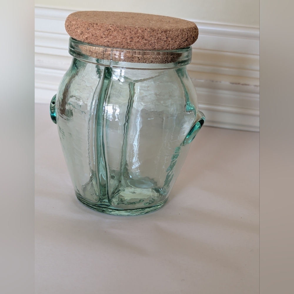 Vintage Antique SVE 3 Section Lided Jar Clear Green Glass Made In Italy